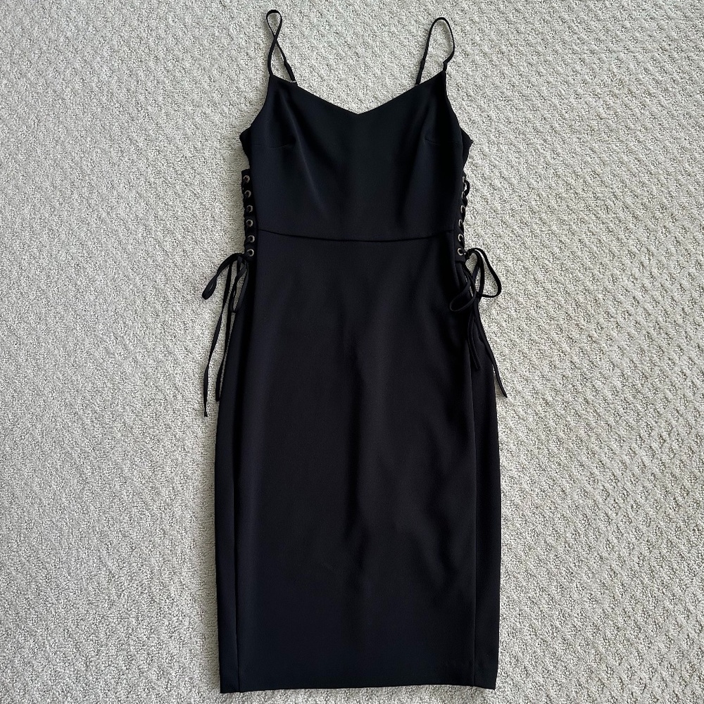 1. STATE Essentials Spaghetti Strap Dress/Lace-Up Sides Rich Black 6 Party NWT